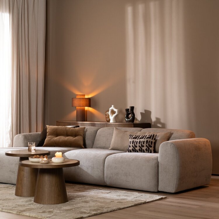 Canapé d’angle gauche Maine en tissu chiné taupe