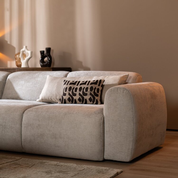 Canapé d’angle gauche Maine en tissu chiné taupe