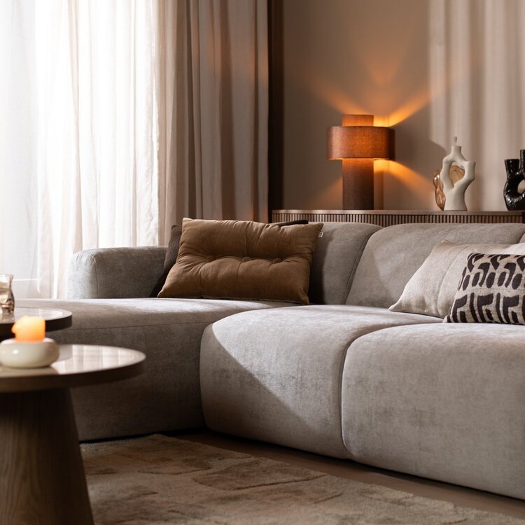 Canapé d’angle gauche Maine en tissu chiné taupe