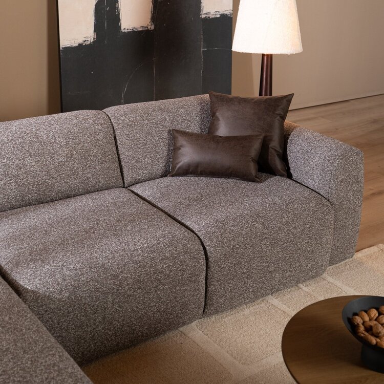 Canapé d'angle gauche Maine en tissu bouclé brun/gris