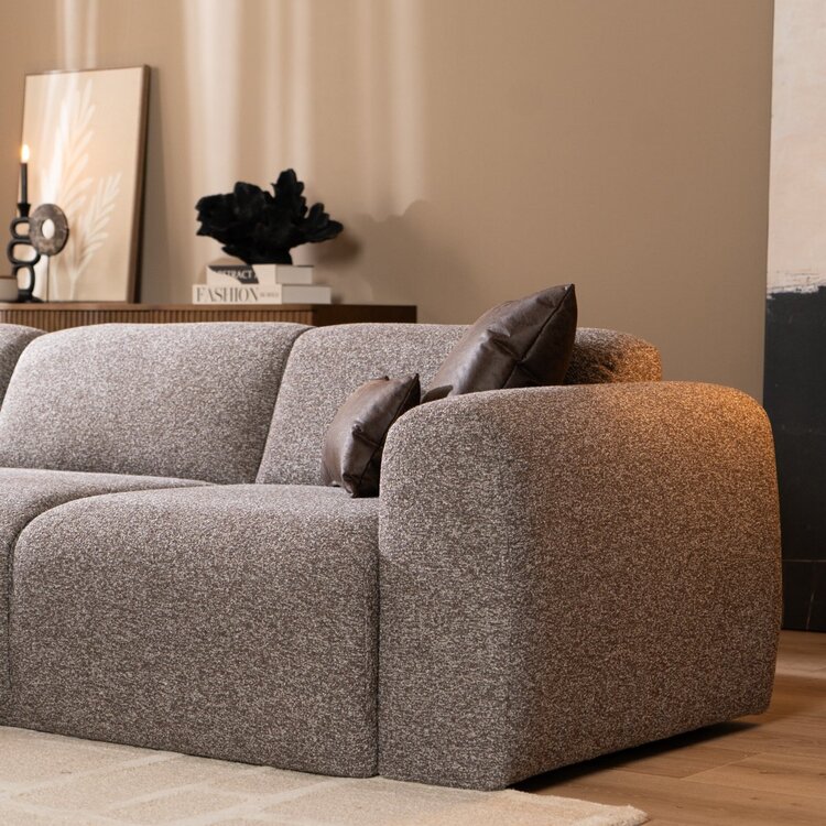 Canapé d'angle gauche Maine en tissu bouclé brun/gris