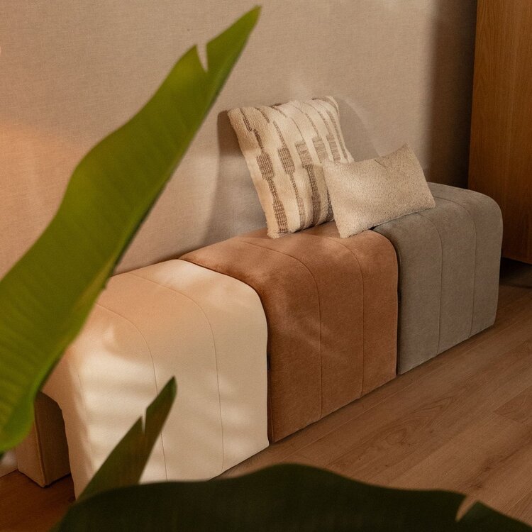 Pouf modulaire Seth en chenille blanc cassé