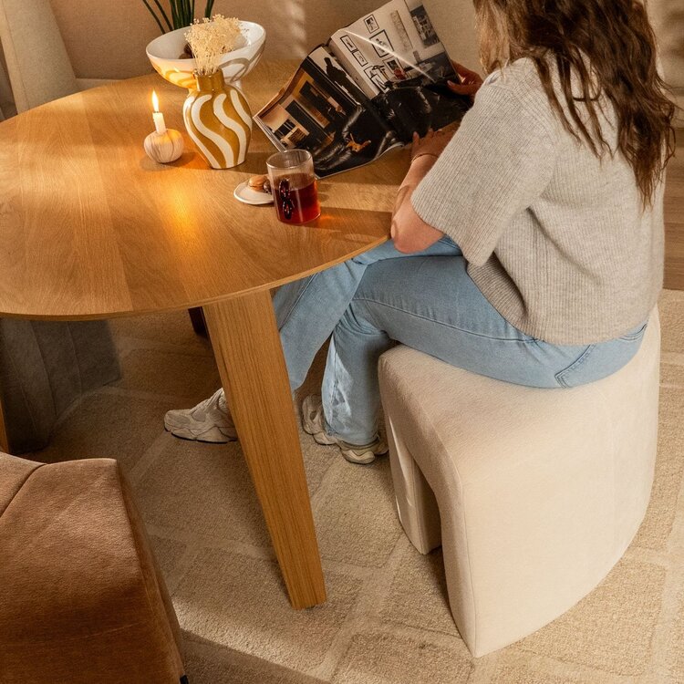 Pouf d'angle modulaire Seth en chenille blanc cassé