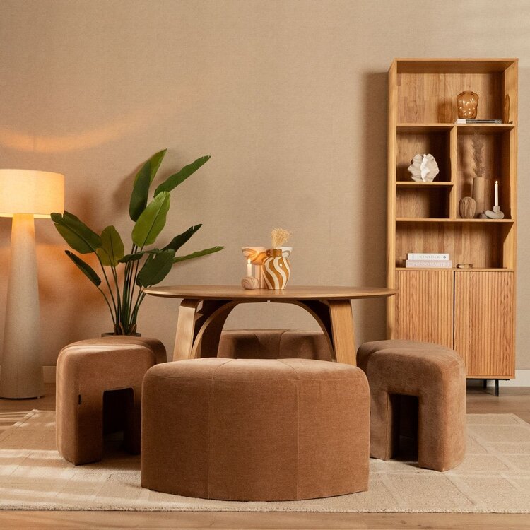 Pouf d'angle modulaire Seth en chenille terracotta
