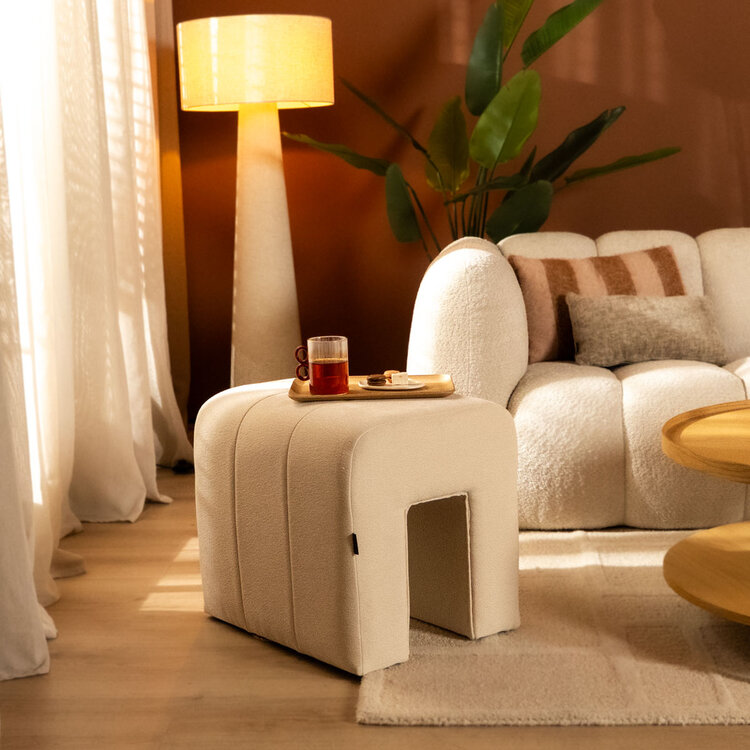 Pouf modulaire Seth en chenille blanc cassé