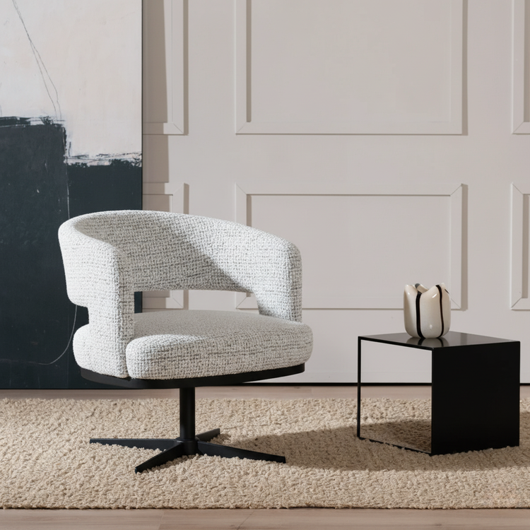 Fauteuil pivotant Gino en tissu chiné beige