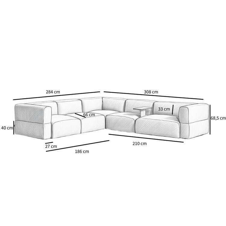 Canapé d'angle scandinave 6 places Karla chenille blanc cassé