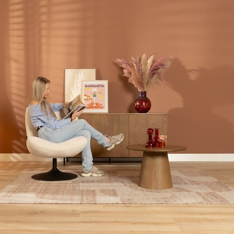 Fauteuil pivotant Lise en chenille blanc cassé