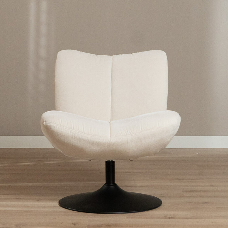 Fauteuil pivotant Lise en chenille blanc cassé