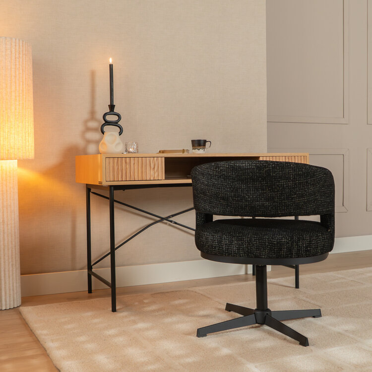 Fauteuil pivotant Gino en tissu chiné noir