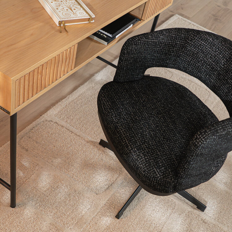 Fauteuil pivotant Gino en tissu chiné noir