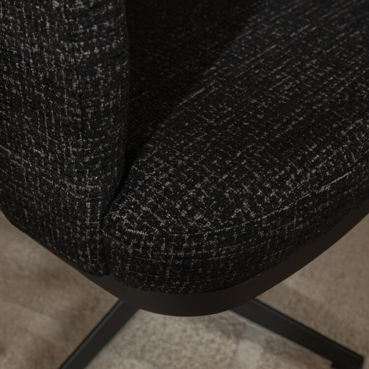 Fauteuil pivotant Gino en tissu chiné noir