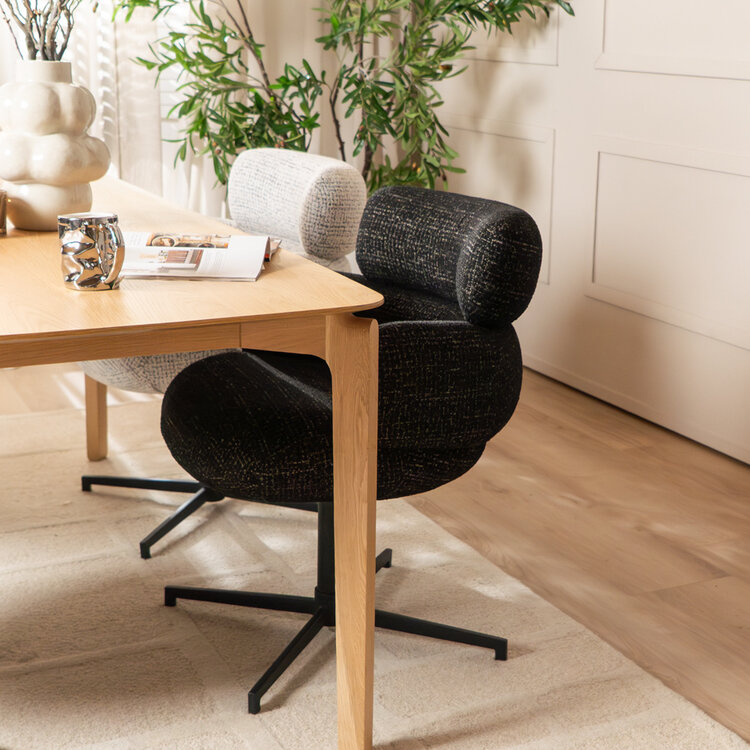 Chaise de salle à manger Coco en tissu chiné noir