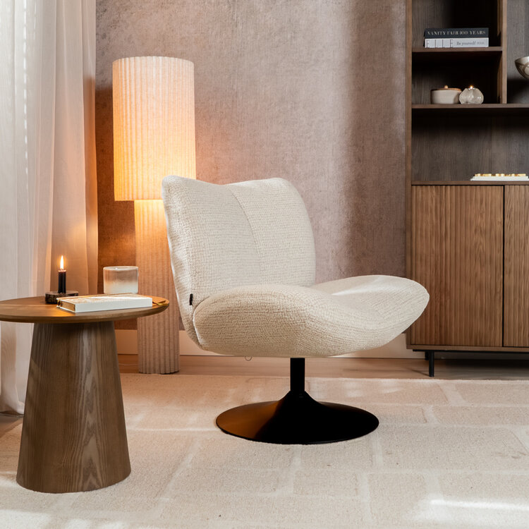 Fauteuil pivotant Moira en tissu chiné beige