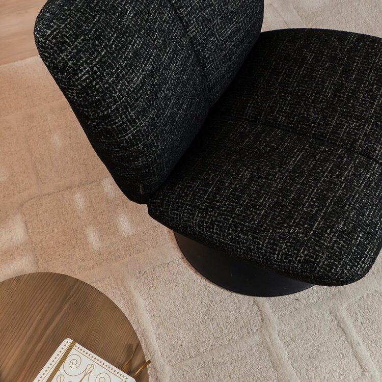 Fauteuil pivotant Moira en tissu chiné noir