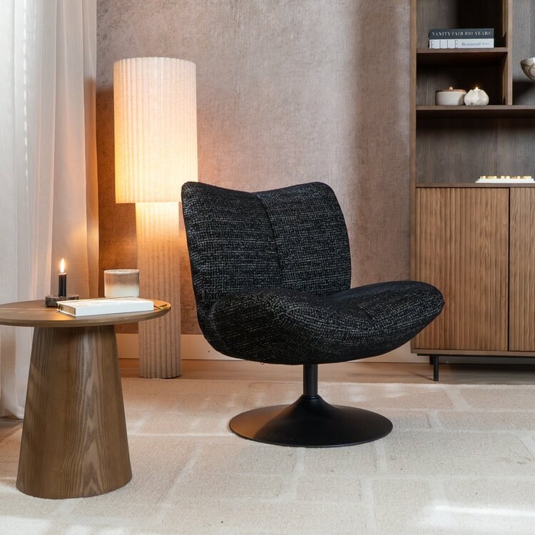 Fauteuil pivotant Moira en tissu chiné noir