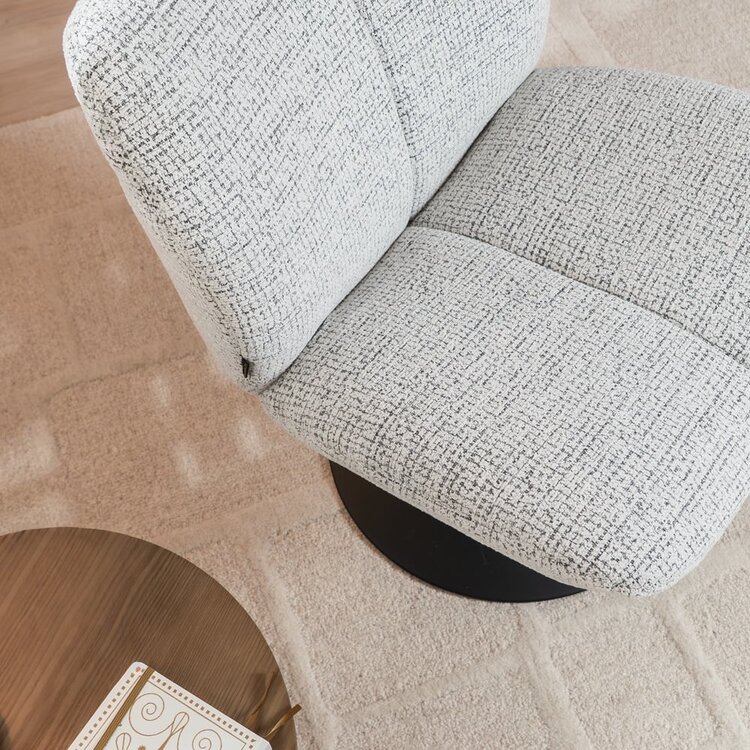 Fauteuil pivotant Moira en tissu chiné off-white/ noir