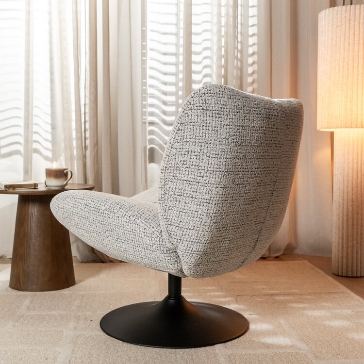 Fauteuil pivotant Moira en tissu chiné off-white/ noir
