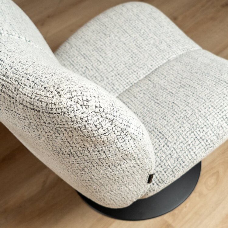 Fauteuil pivotant Moira en tissu chiné off-white/ noir
