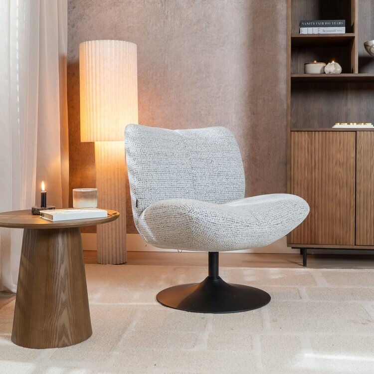 Fauteuil pivotant Moira en tissu chiné off-white/ noir