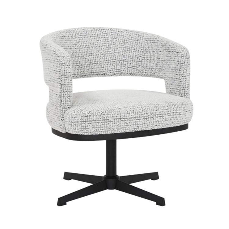 Fauteuil pivotant Gino en tissu chiné blanc cassé/noir