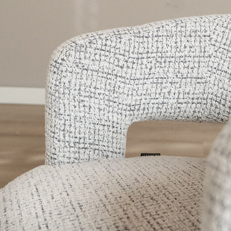 Fauteuil pivotant Gino en tissu chiné blanc cassé/noir