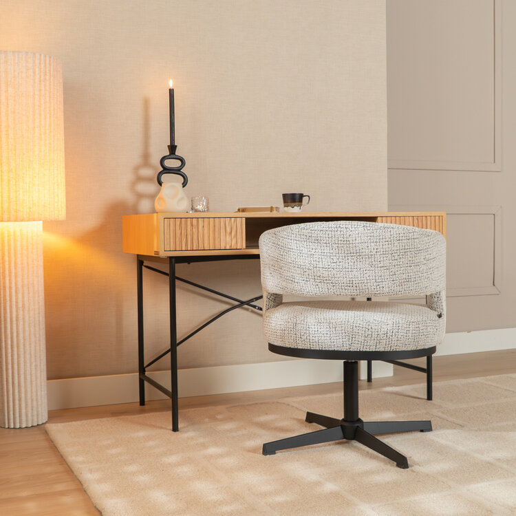 Fauteuil pivotant Gino en tissu chiné blanc cassé/noir