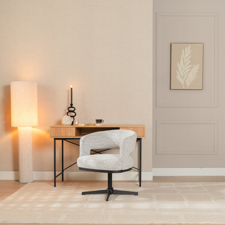 Fauteuil pivotant Gino en tissu chiné blanc cassé/noir