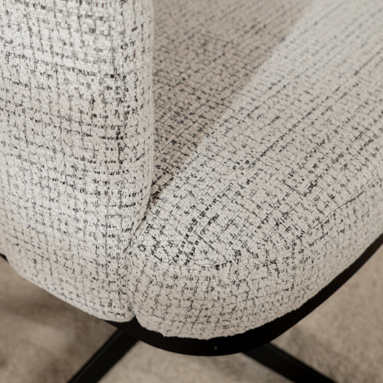 Fauteuil pivotant Gino en tissu chiné blanc cassé/noir