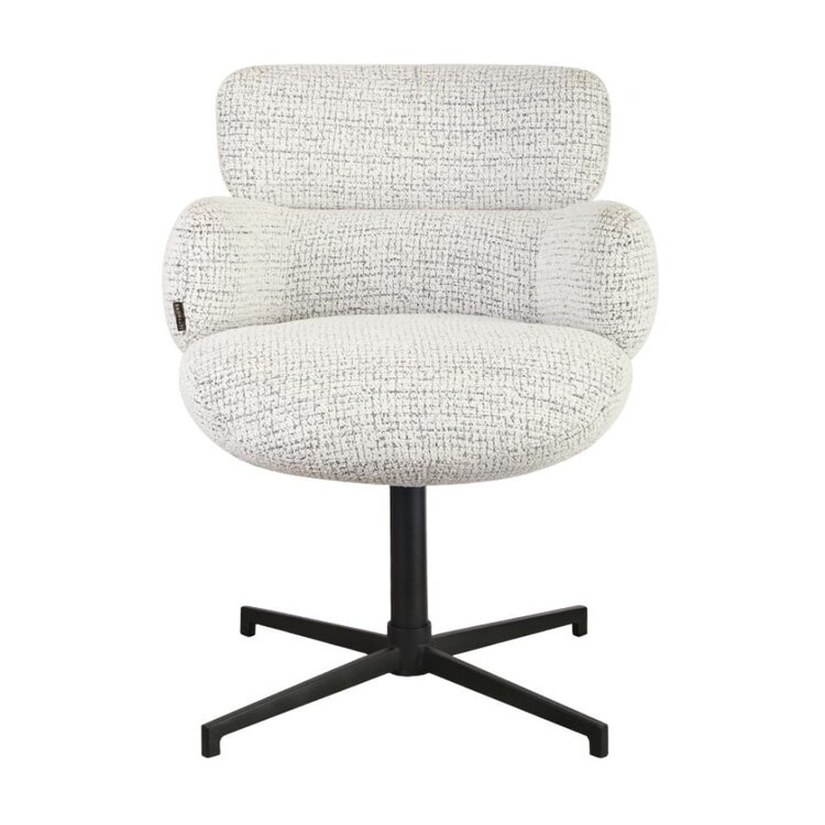 Chaise de salle à manger Coco en tissu chiné blanc cassé/noir