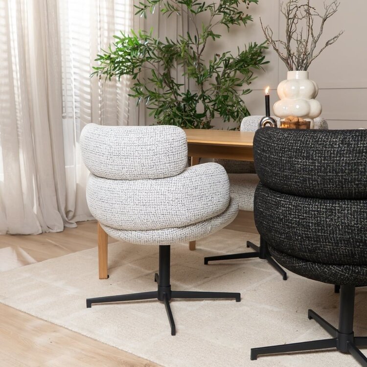 Chaise de salle à manger Coco en tissu chiné blanc cassé/noir