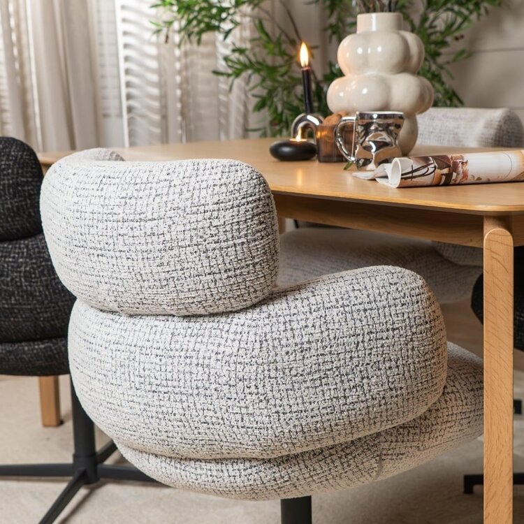 Chaise de salle à manger Coco en tissu chiné blanc cassé/noir