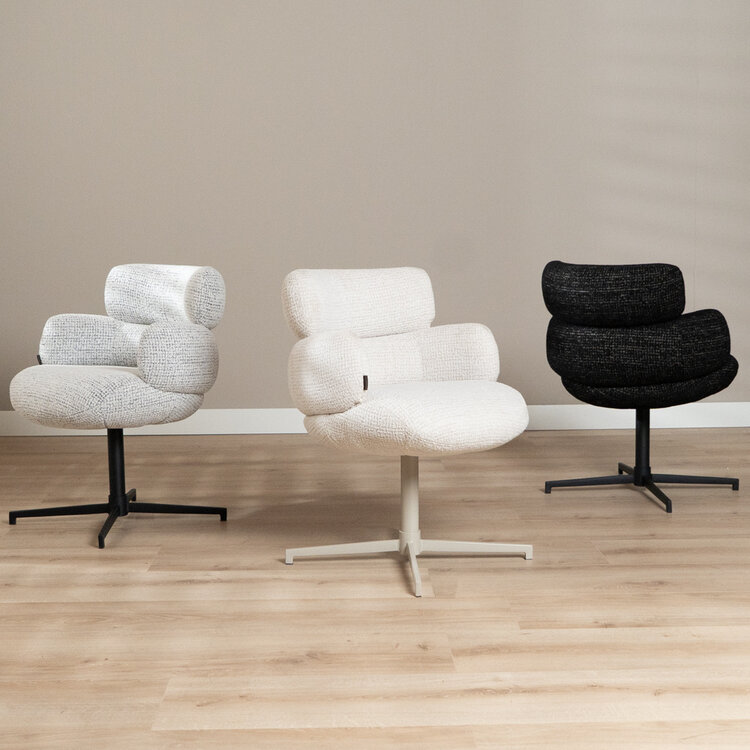 Chaise de salle à manger Coco en tissu chiné blanc cassé/noir