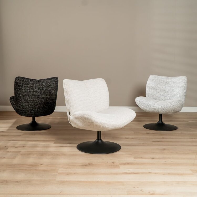 Fauteuil pivotant Moira en tissu chiné off-white/ noir
