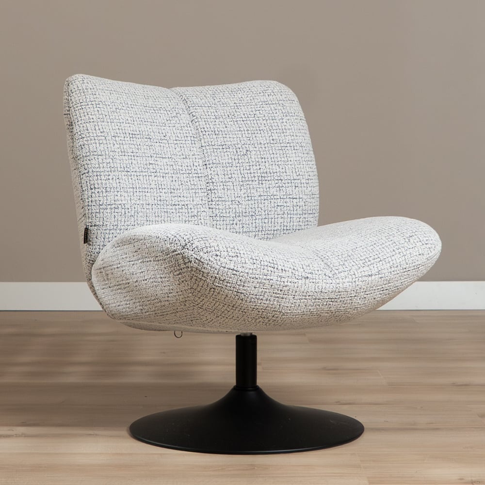 Fauteuil pivotant Moira en tissu chiné off-white/ noir