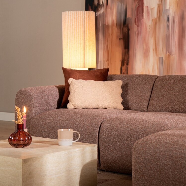 Canapé droit gauche Maine en tissu bouclé rouge/rose