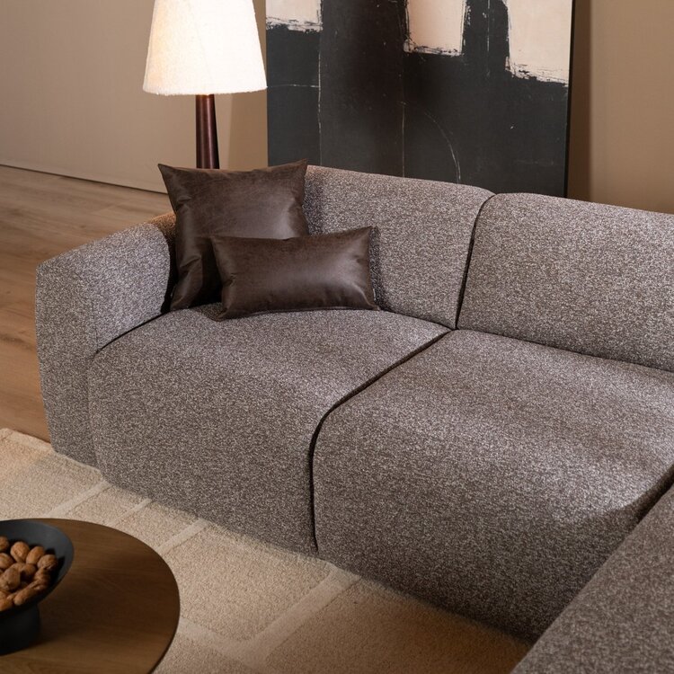 Canapé d'angle droit Maine en tissu bouclé brun/gris