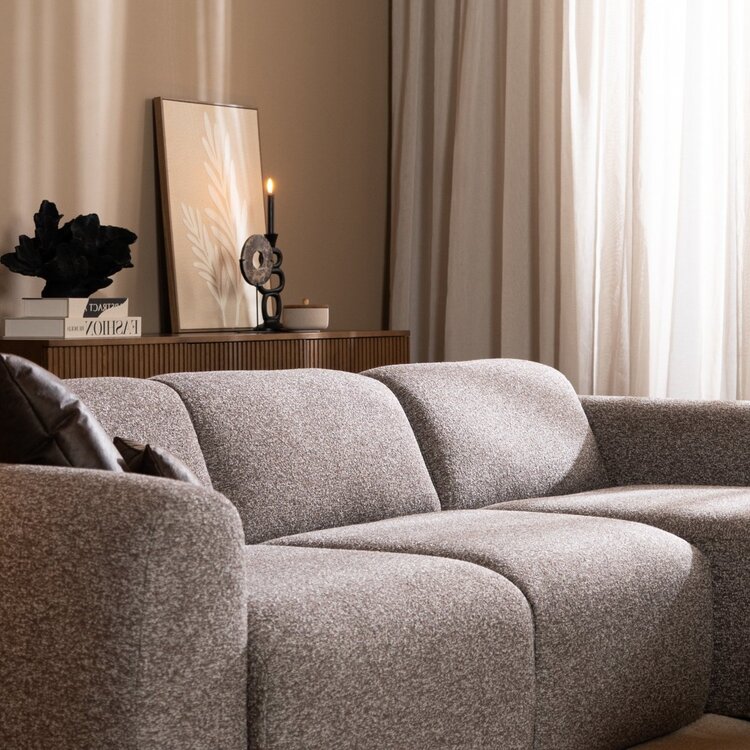 Canapé d'angle droit Maine en tissu bouclé brun/gris