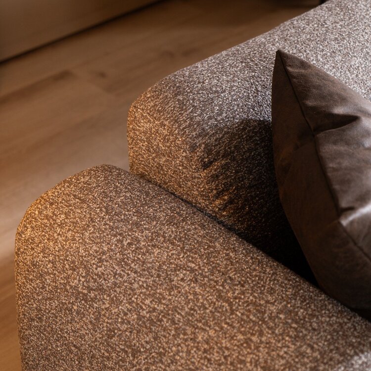 Canapé d'angle droit Maine en tissu bouclé brun/gris