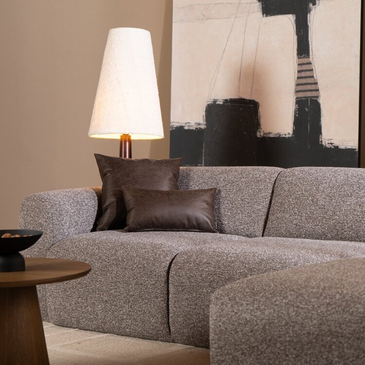 Canapé d'angle droit Maine en tissu bouclé brun/gris
