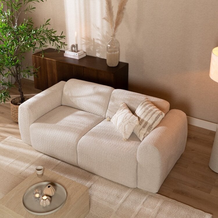 Canapé 2,5 places Maine en tissu bouclé blanc cassé