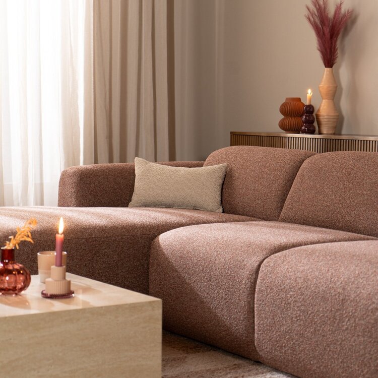 Canapé d'angle gauche Maine en tissu bouclé rouge/rose