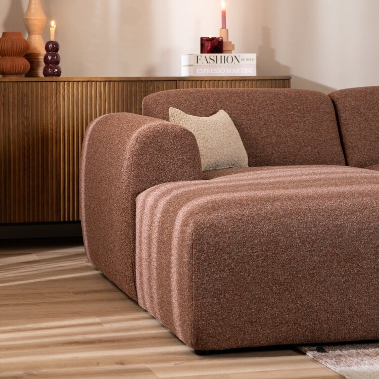 Canapé d'angle gauche Maine en tissu bouclé rouge/rose