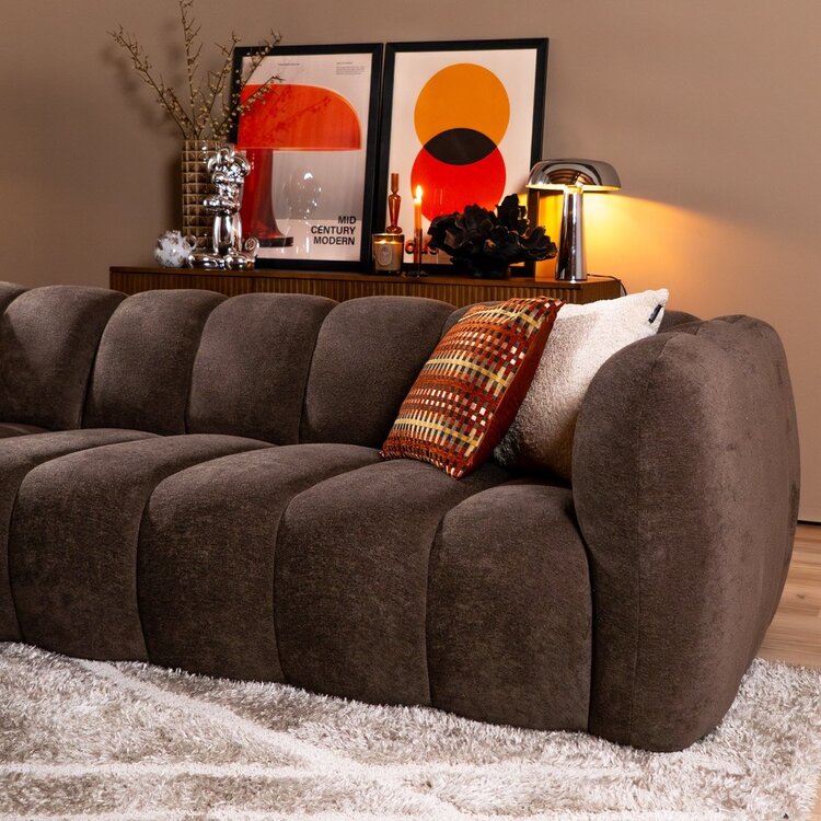 Canapé d’angle gauche Luca en tissu chenille brun