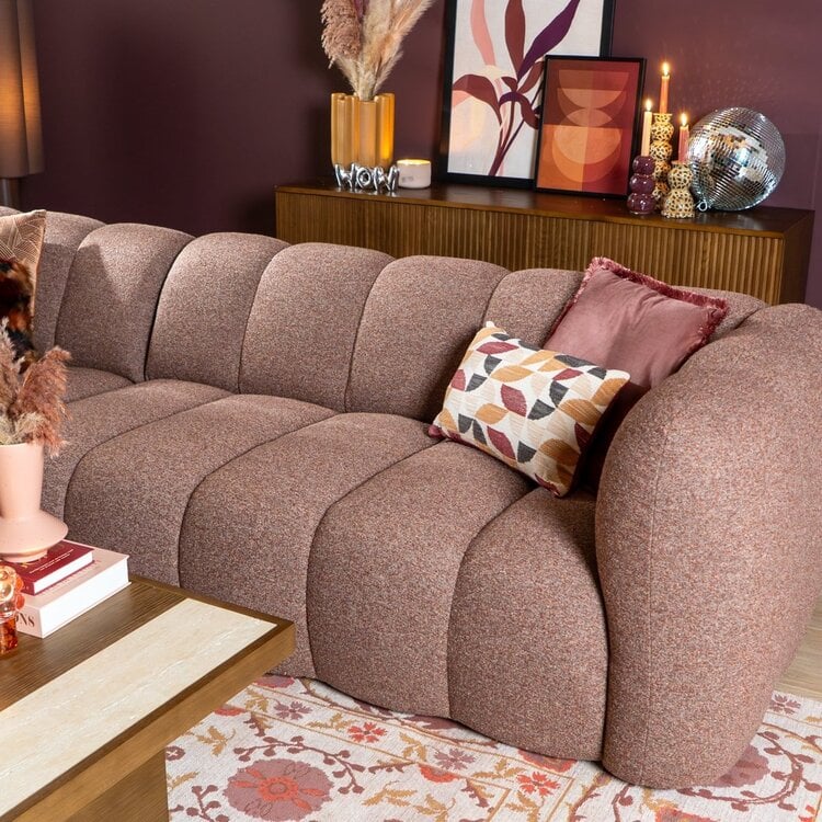 Canapé d’angle gauche Luca bouclé rouge/rose