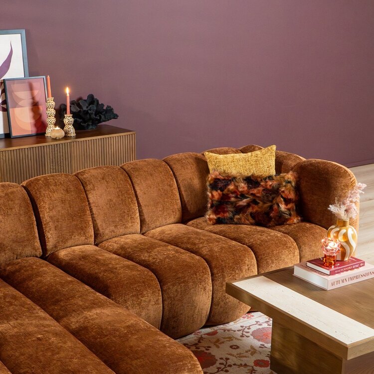 Canapé d’angle gauche Luca en tissu chenille cuivre