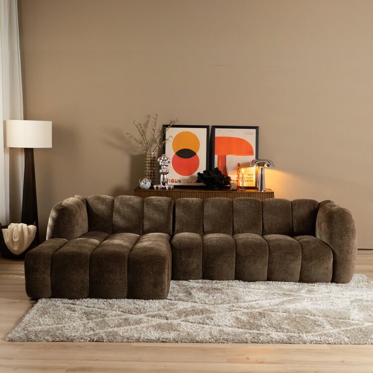 Canapé d’angle gauche Luca en tissu chenille mocha