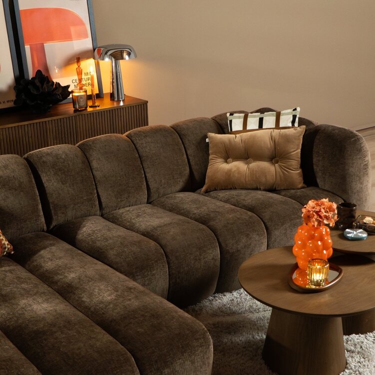 Canapé d’angle gauche Luca en tissu chenille mocha