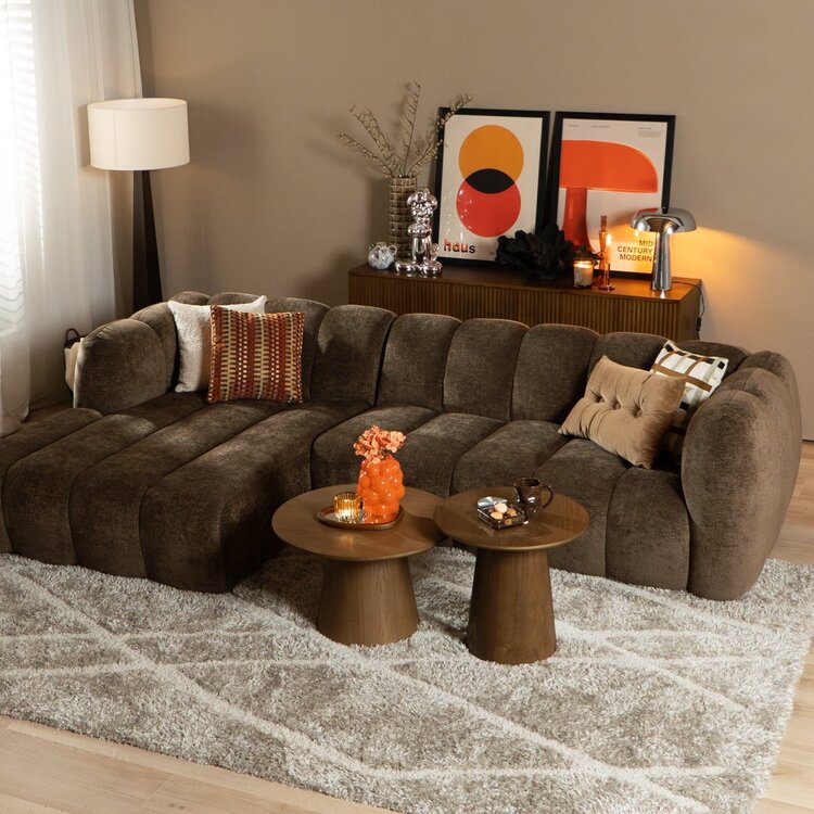 Canapé d’angle gauche Luca en tissu chenille mocha