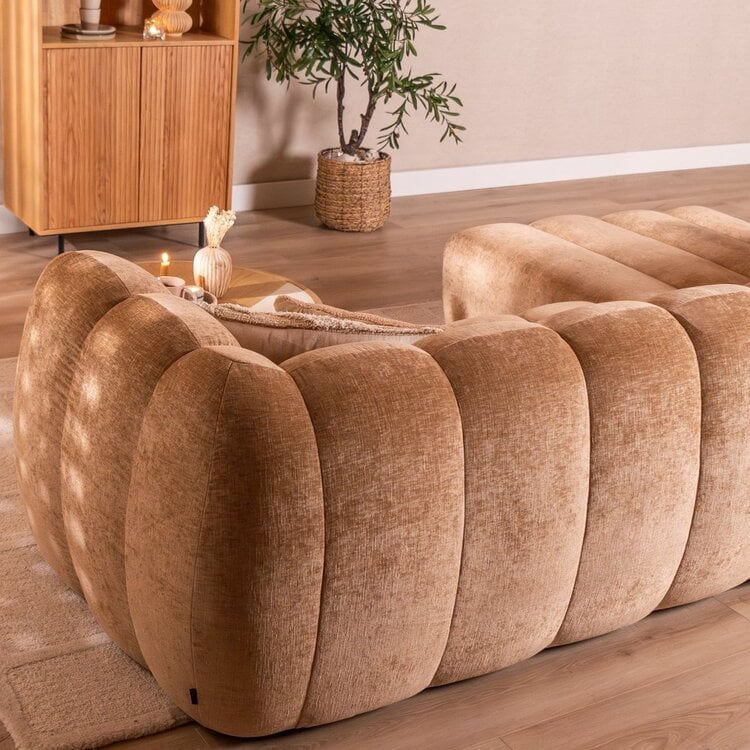 Canapé d’angle gauche Luca en tissu chenille peach